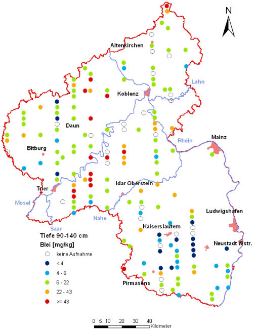 Landesweite Übersichtskarte Rheinland-Pfalz der BZE II, Nickel [mg/kg] (Mineralboden, Tiefenstufe 90-140 cm; Königswasser; Perzentilklassen)
